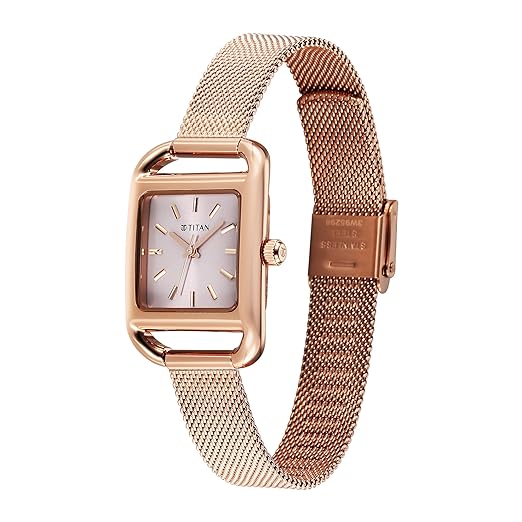 Titan Glamour Quartz Analog Pink Dial Stainless Steel Strap Watch for Women