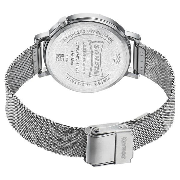 Sonata Elegent Essentials Quartz Analog Blue Dial Stainless Steel Strap Watch For Women