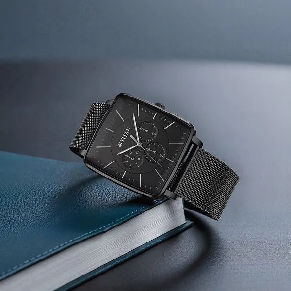 Titan Avant Garde Black Dial Quartz Multifunction Stainless Steel Strap watch for Men nu90147nm01