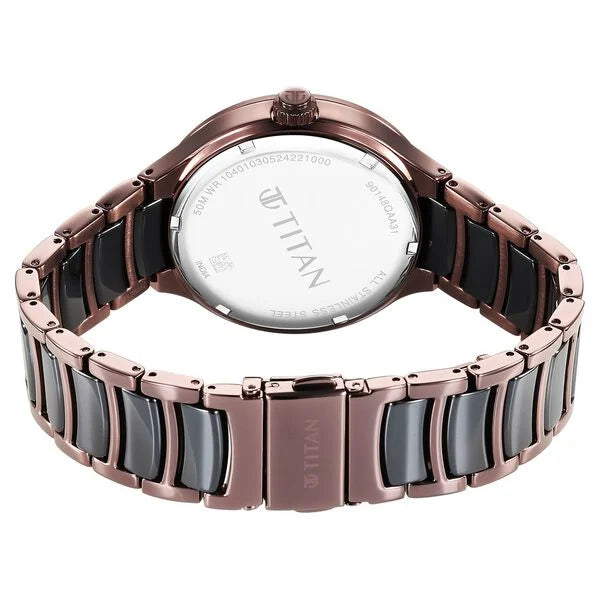 Titan Ceramic Fusion Multifunction Black Dial With Two Toned Color Stainless Steel Strap Watch For Men nt90148kd05