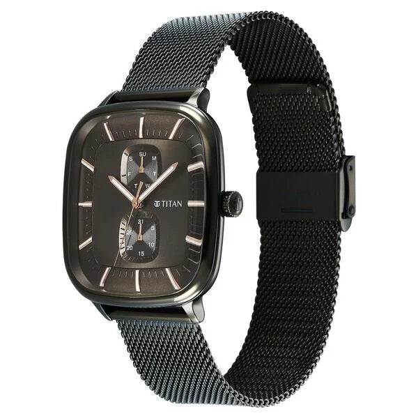 Titan Avant Garde Quartz Multifunction Brown Dial With Green Color Stainless Steel Strap Watch For Men nu90178qm02
