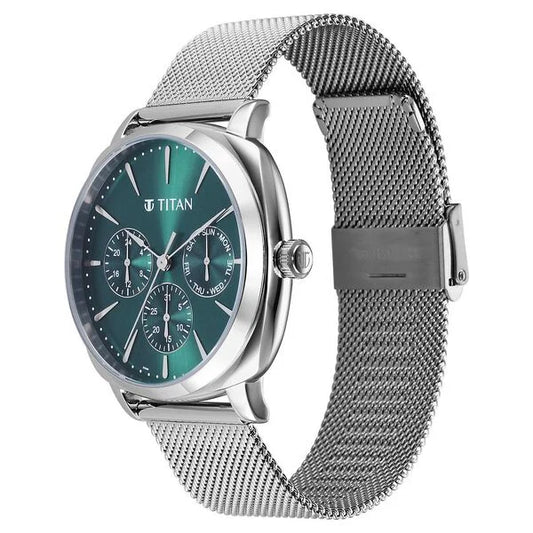 Titan Classique Suave Quartz Green Dial Silver Stainless Steel Mesh Strap Watch for Men nu90189sm01