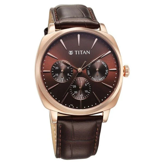 Titan Classique Suave Quartz Brown Dial Brown Leather Strap Watch for Men nu90189wl01