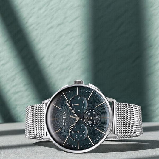Titan Light leathers Multifunction Anthracite Dial Stainless Steel Strap Watch For Men NU90200SM01