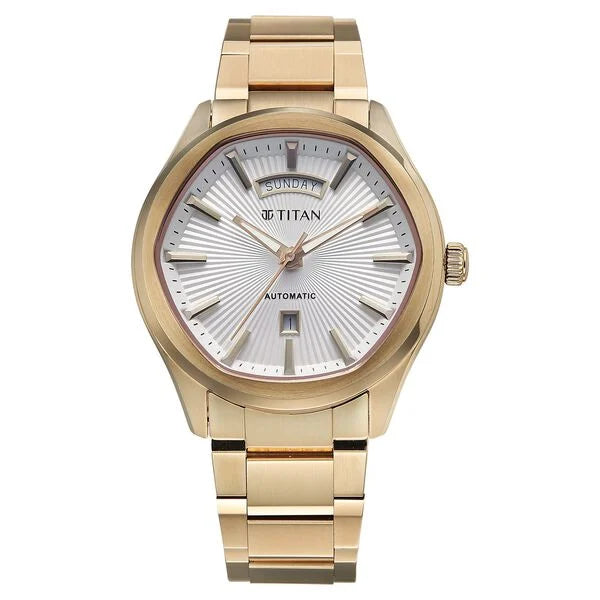 Titan Astral Concealed Automatic Analog with Silver White Dial Carnation Gold Stainless Steel Strap Watch for Men - 90209WM01