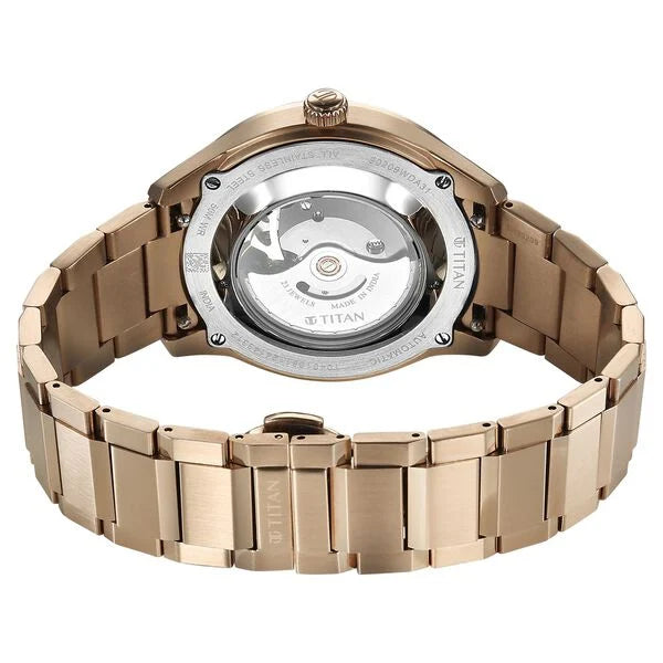 Titan Astral Concealed Automatic Analog with Silver White Dial Carnation Gold Stainless Steel Strap Watch for Men - 90209WM01
