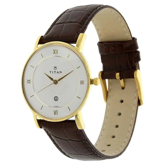 Titan Quartz Analog with Date White Dial Leather Strap Watch for Men nt9162yl01