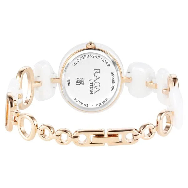 Titan Raga Ceramics Quartz Analog White Dial Metal & Ceramic Strap Watch For Women nu95146kd05