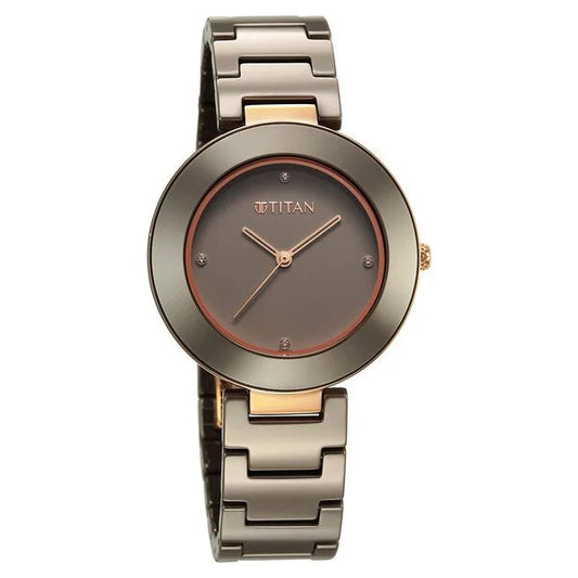 Titan Purple Ceramics Quartz Analog Brown Dial Ceramic Strap Watch for Women ns95189kc09