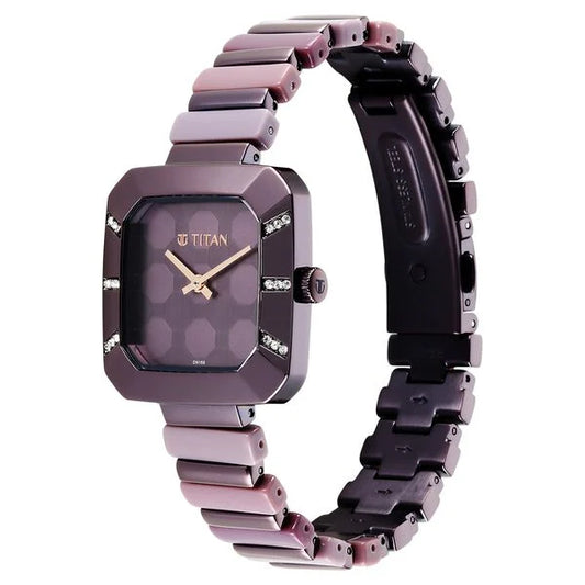 Titan Glitz Purple Dial Metal & Plastic Strap Watch for Women ns95208qd01