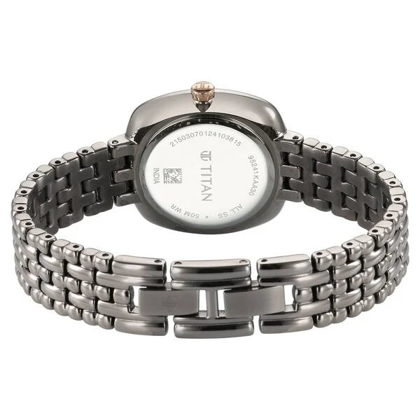 Titan Aura Quartz Analog Titanium Mother of Pearl Dial Titanium Stainless Steel Strap Watch for Women nt95241km02