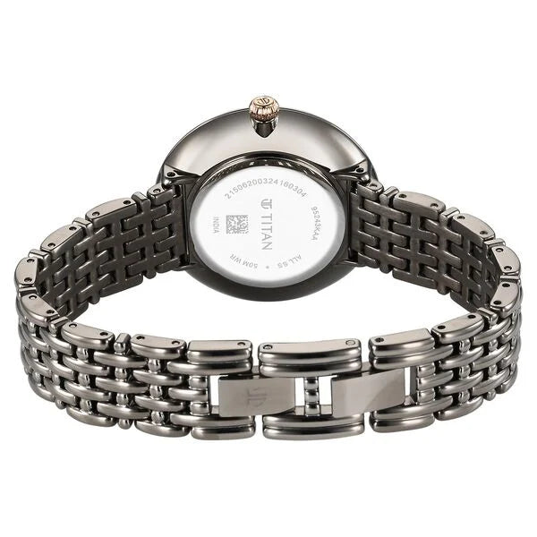 Titan Aura Quartz Analog Titanium Mother of Pearl Dial Titanium Stainless Steel Strap Watch for Women nt95243km01
