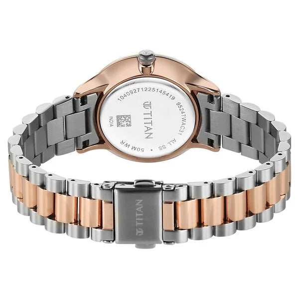 Titan Purple Prestige Quartz Analog with Date White Dial Brown Stainless Steel Strap Watch For Women