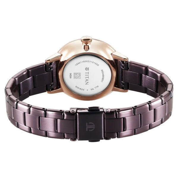 Titan TGIF Quartz Analog Brown Dial Purple Stainless Steel Strap Watch for Women nt95248km01