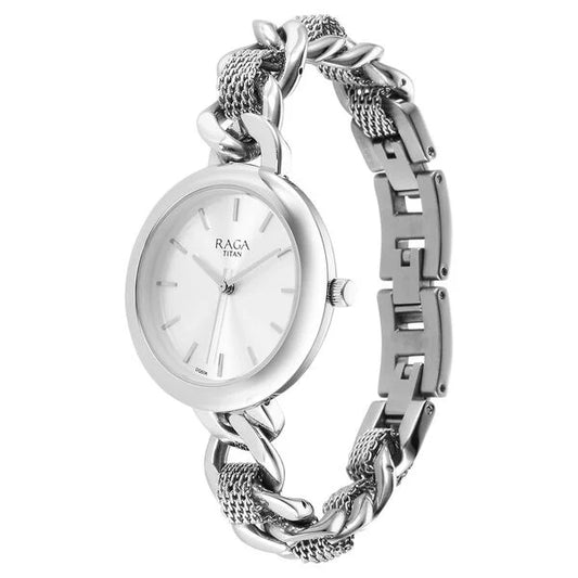 Titan Raga Showstopper Quartz Analog Silver Dial Metal Strap Watch for Women nu95265sm01 Women's Watch