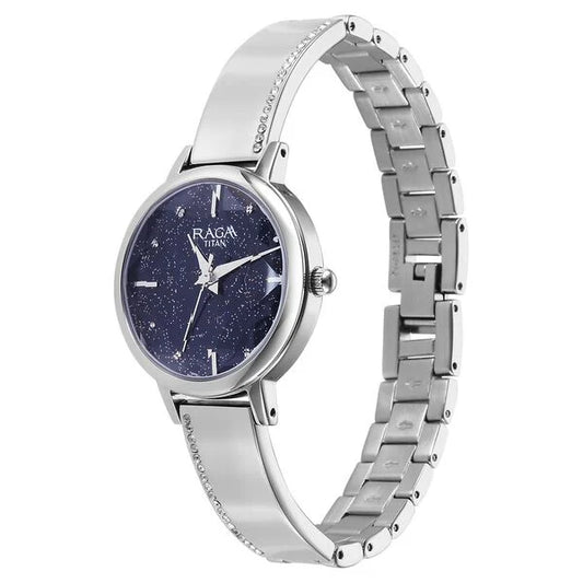 Titan Raga Showstopper Quartz Analog Blue Dial Silver Metal Strap Watch For Women nu95267sm01 Women's Watch