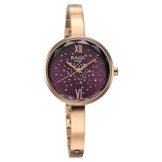 Titan Raga Showstopper Quartz Analog Purple Dial Metal Strap Watch for Women nt95271wm01