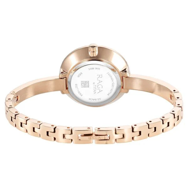 Titan Raga Showstopper Quartz Analog Silver Dial Rose Gold Metal Strap Watch For Women nt95271wm02