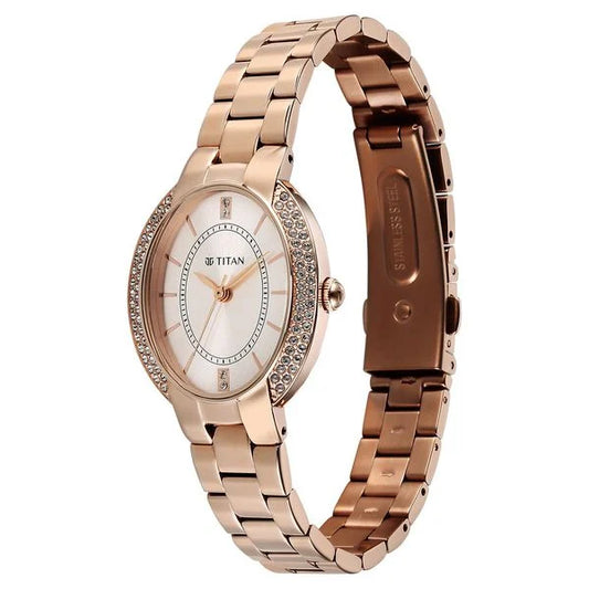 Titan Metro Quartz Analog Rose Gold Dial Stainless Steel Strap Watch For Women nu95304wm01 Women's Watch