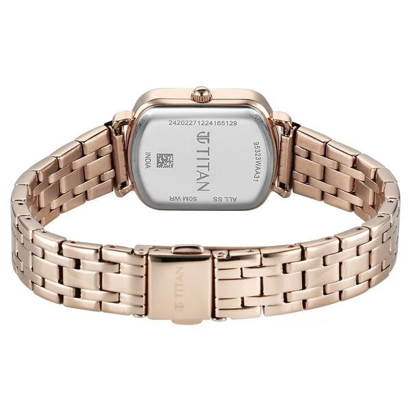 Titan Purple Metro Quartz Analog Red Dial Rose Gold Plated Stainless Steel Strap Watch For Women 95323wm01