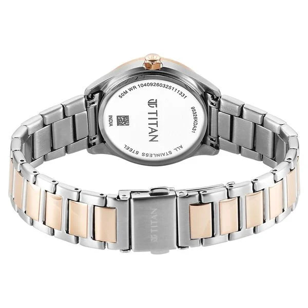 Titan Glamour Quartz Analog with Date Silver Dial Two Toned Stainless Steel Strap Watch For Women 95326km01