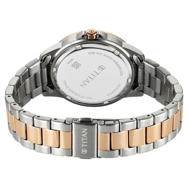 Titan Glamour Quartz Analog with Date White Dial Two Toned Stainless Steel Strap Watch For Women nu95334km01