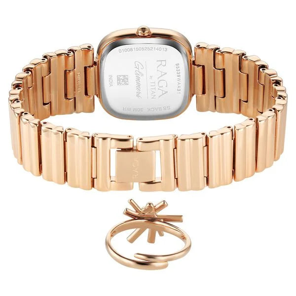 Titan Raga Glimmers Quartz Analog Rose Gold Dial Rose Gold Metal Strap Watch For Women 95339wm01f