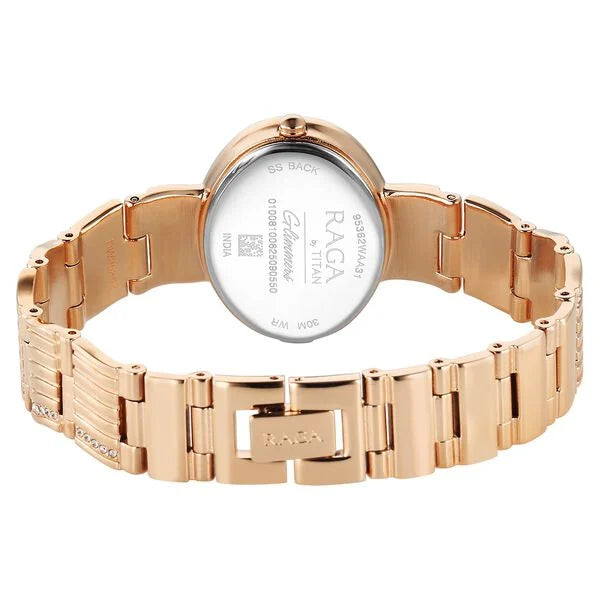 Titan Raga Glimmers Quartz Analog Pink Dial Rose Gold Metal Strap Watch For Women 95362wm01