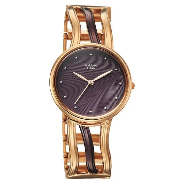 Titan Raga Sierra Quartz Analog Brown Dial Two Toned Metal Strap Watch For Women