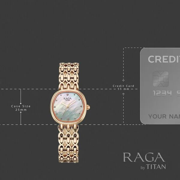 Titan Raga Spotlight Quartz Analog White Dial Rose Gold Metal Strap Watch For Women 95421WM01