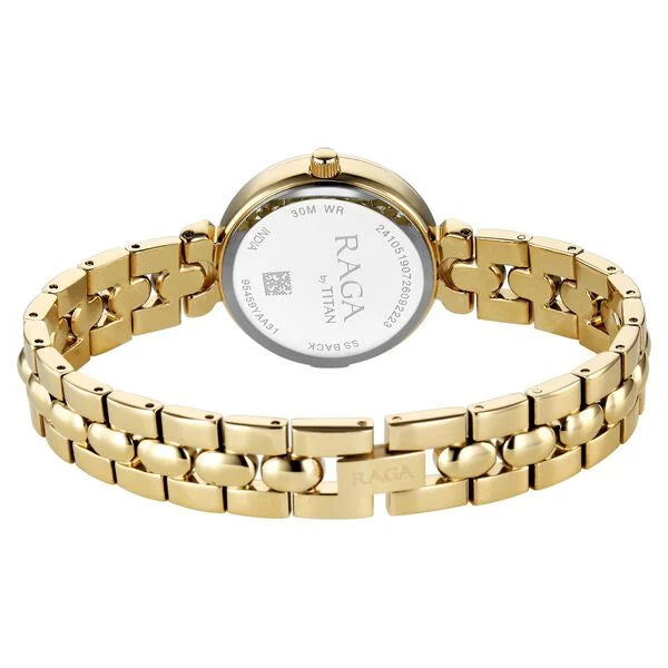 Raga Showstopper Quartz Analog Green Dial Golden Metal Strap Watch For Women 95459ym01