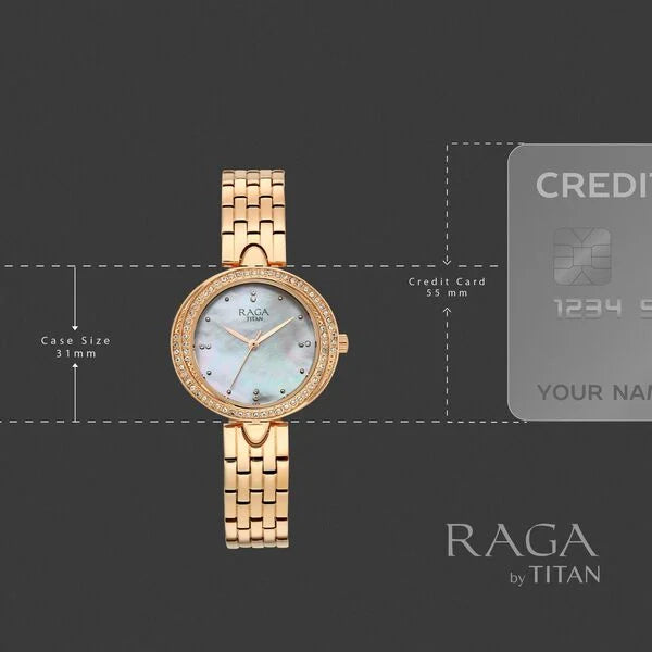 Raga Showstopper Quartz Analog Mother of Pearl Dial Rose Gold Metal Strap Watch For Women 95463wm01