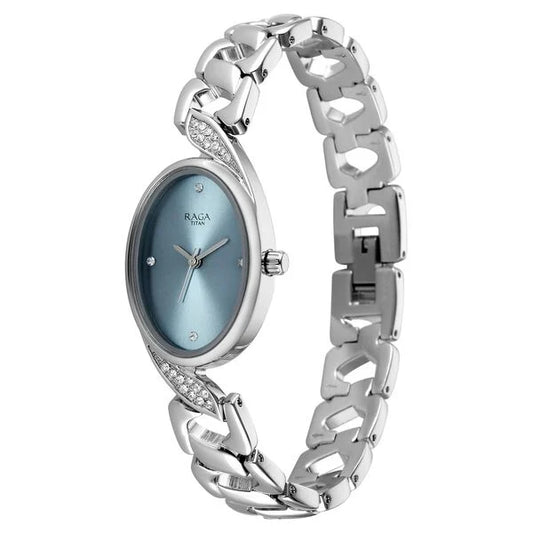 Raga Showstopper Quartz Analog Blue Dial Silver Metal Strap Watch For Women 95480sm01