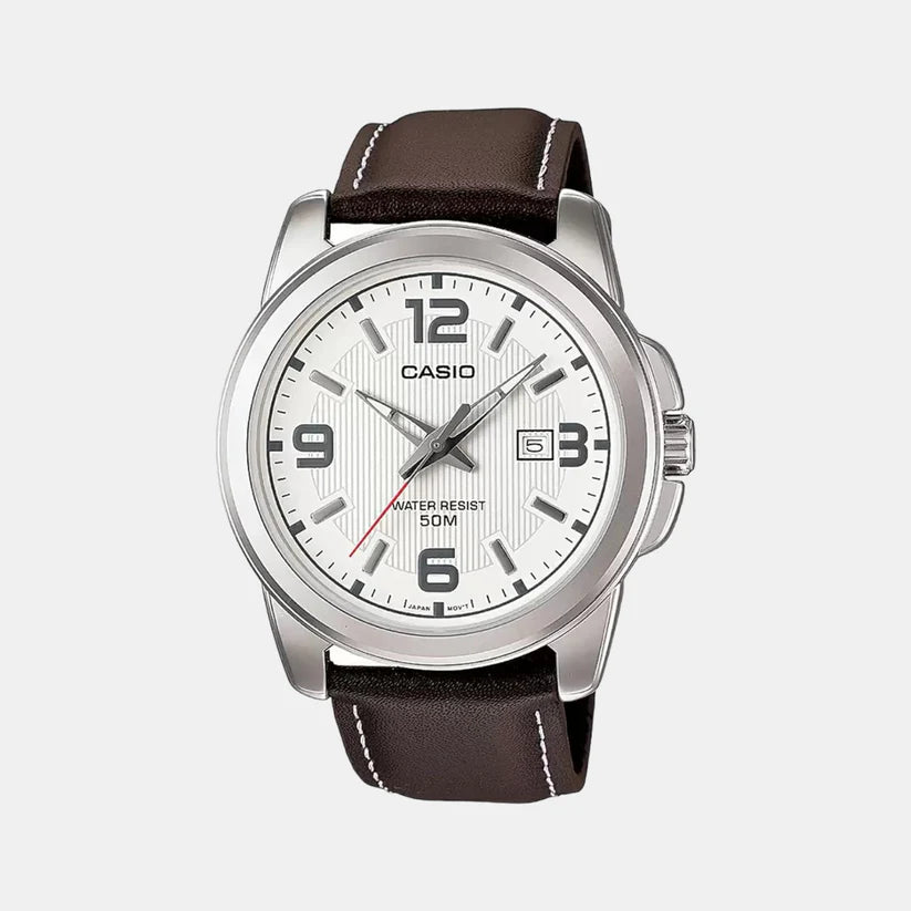 Casio Enticer Men Quartz White Dial Analog Leather Watch A553