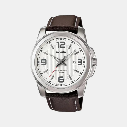 Casio Enticer Men Quartz White Dial Analog Leather Watch A553