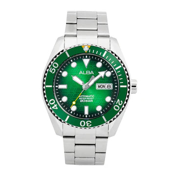 Alba AL4437X1 Green Dial with White Metal Strap Automatic Watch