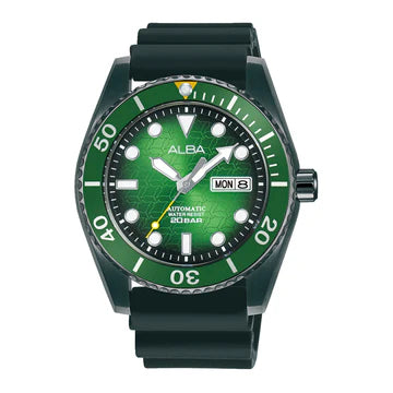 Alba AL4439X1 Green Dial With Black Silicone Strap Automatic Watch
