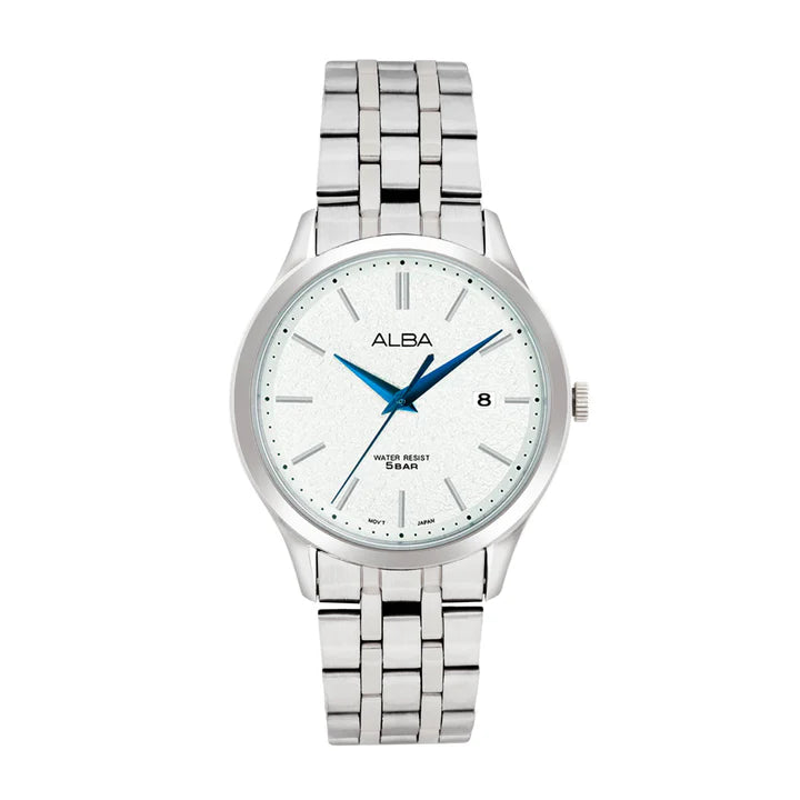 Alba AS9R35X1 White Marble Dial with Silver Metal Straps