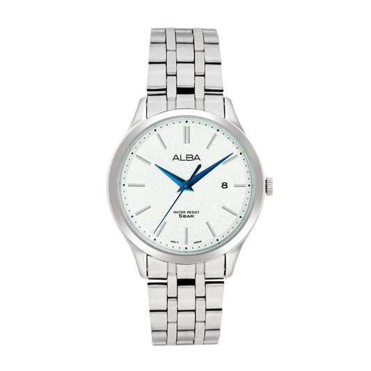 Alba AS9R35X1 White Marble Dial with Silver Metal Straps