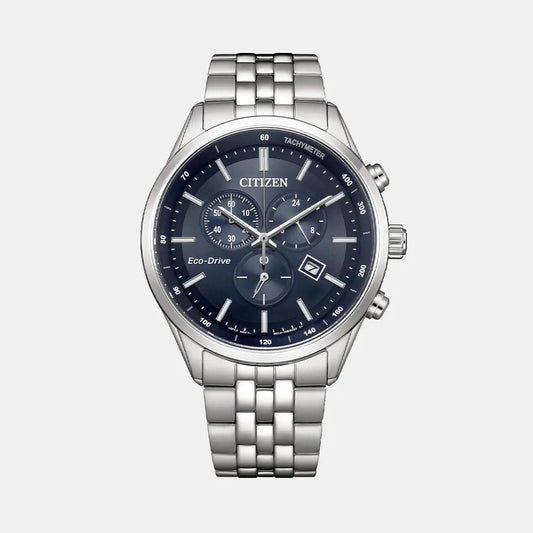 Citizen Eco- Drive Men Blue Dial Chronograph Stainless Steel Watch AT2570-56L