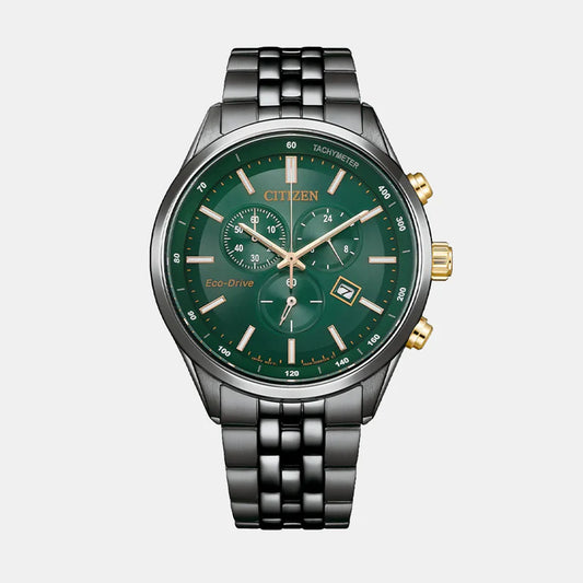 Citizen Eco-Drive Men Green Dial Chronograph Stainless Steel Watch AT2576-50X