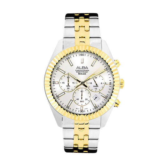 Alba AT3H14X1 White+Gold Dial Chronograph