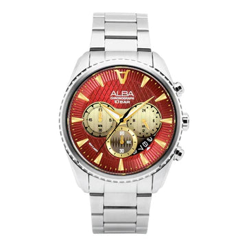 Alba AT3J11X1 Red Textured Dial Chronograph Watch