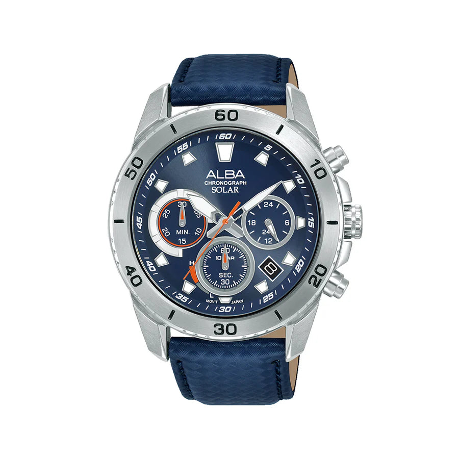 ALBA Blue Dial With Leather Strap Solar Chronograph Watch AZ5017X1