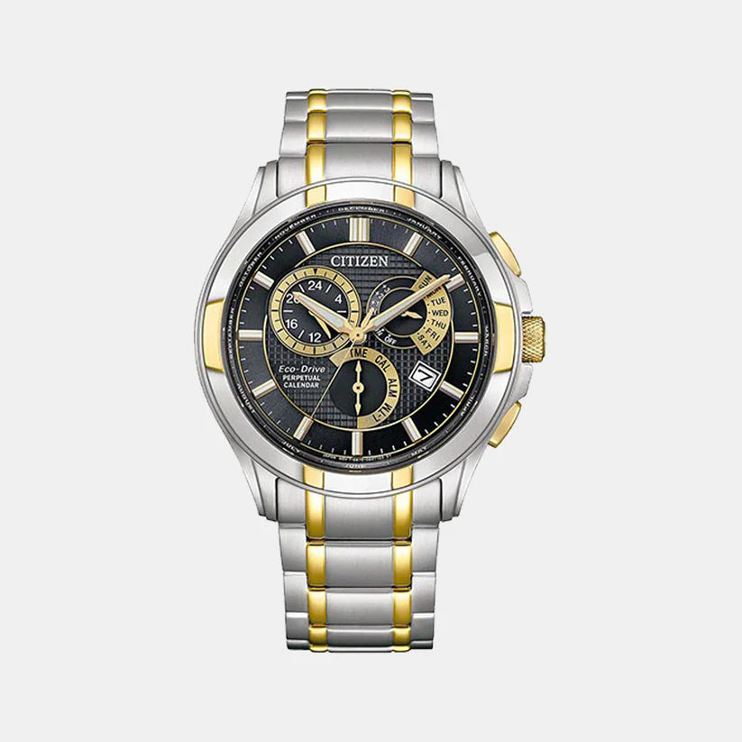 Citizen Eco-Drive Perpetual Calender Men Black Dial Chronograph Stainless Steel Watch BL8164-57E