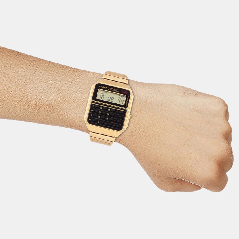 Vintage Unisex Quartz Gold Dial Digital Stainless Steel Watch C011