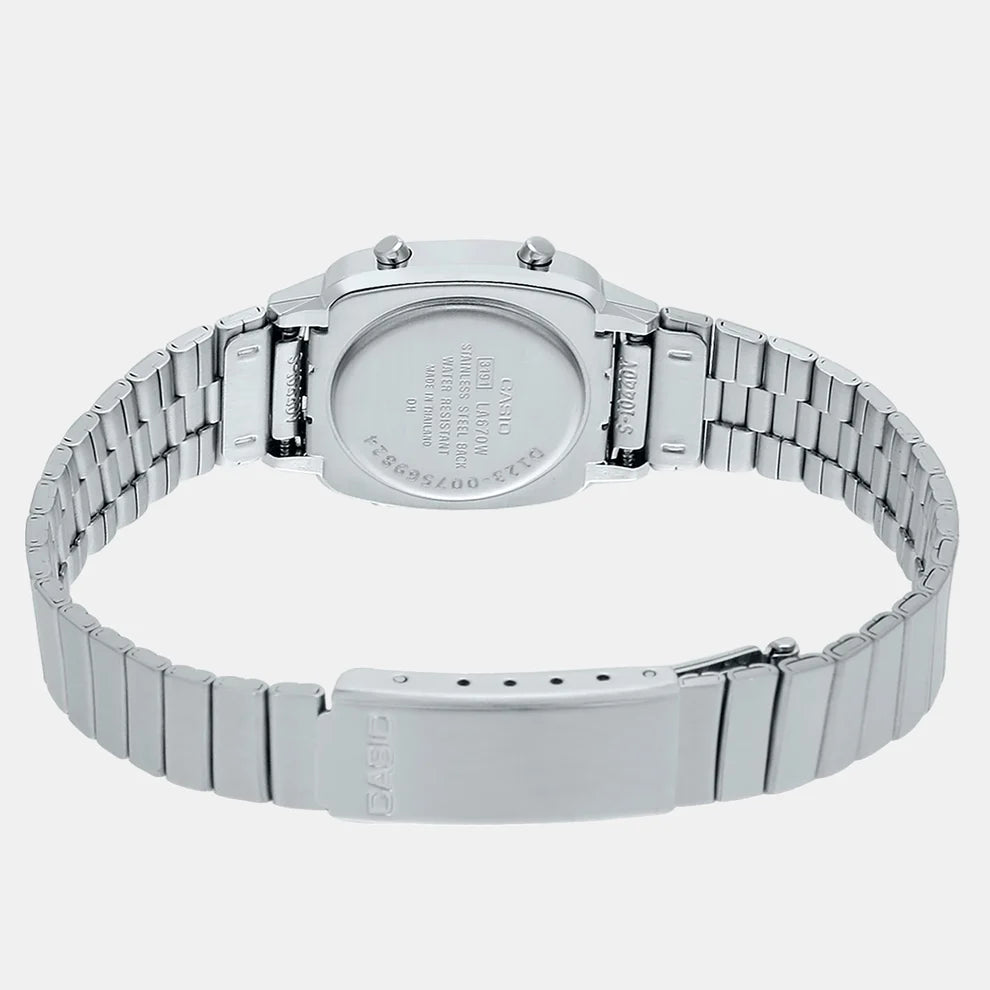 Casio Vintage Women Quartz Black Dial Digital Stainless Steel Watch D123