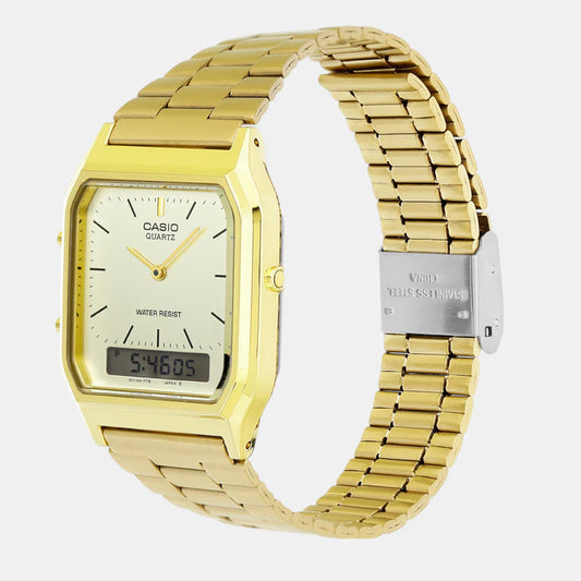 Casio Vintage Unisex Quartz Gold Dial Analog-Digital Stainless Steel Watch D341