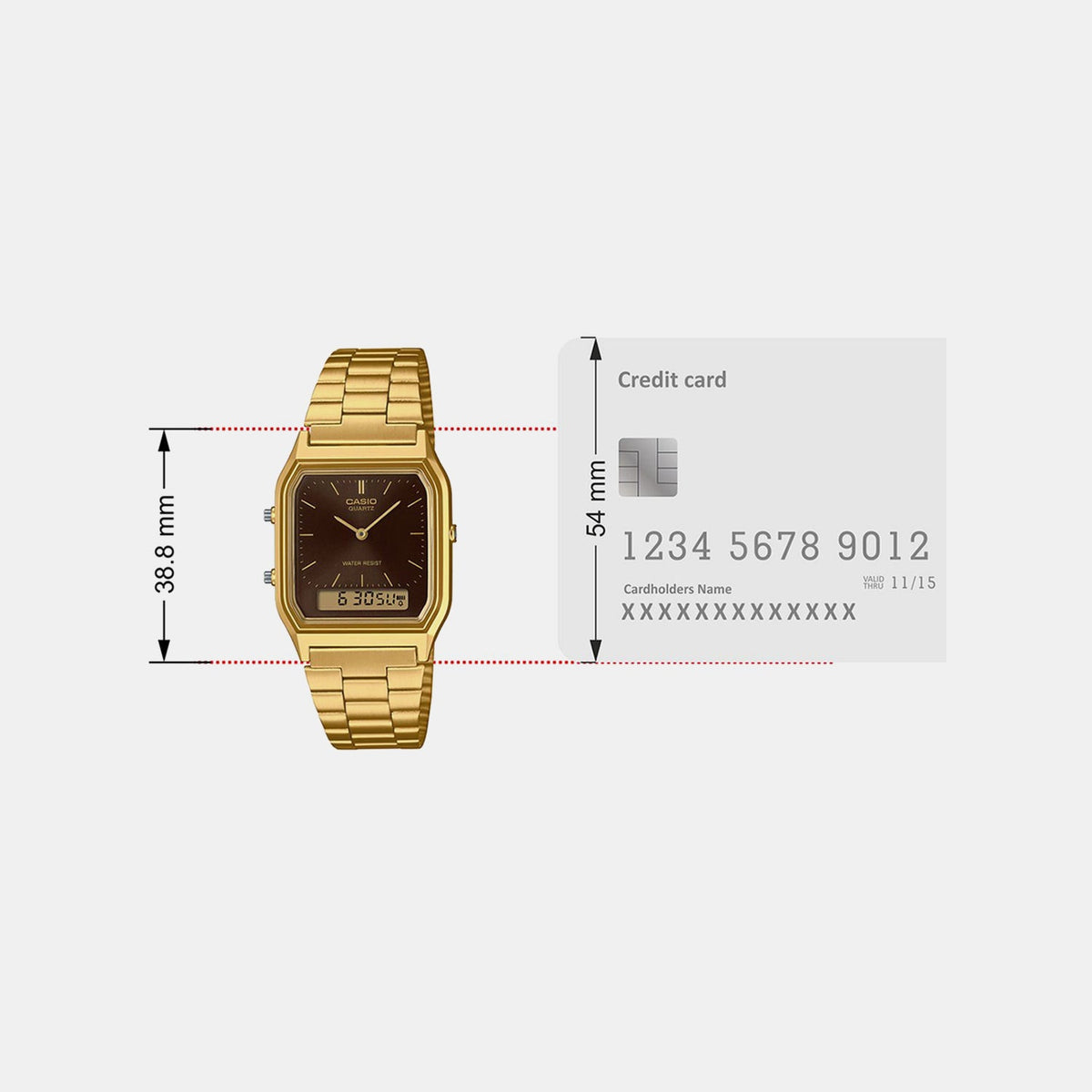 Vintage Unisex Quartz Brown Dial Analog-Digital Stainless Steel Watch D369