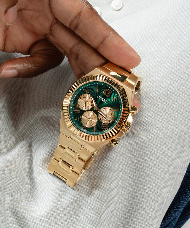 GUESS Men Green Round Dial Analogue Stainless Steel Band Watch- GW0703G2